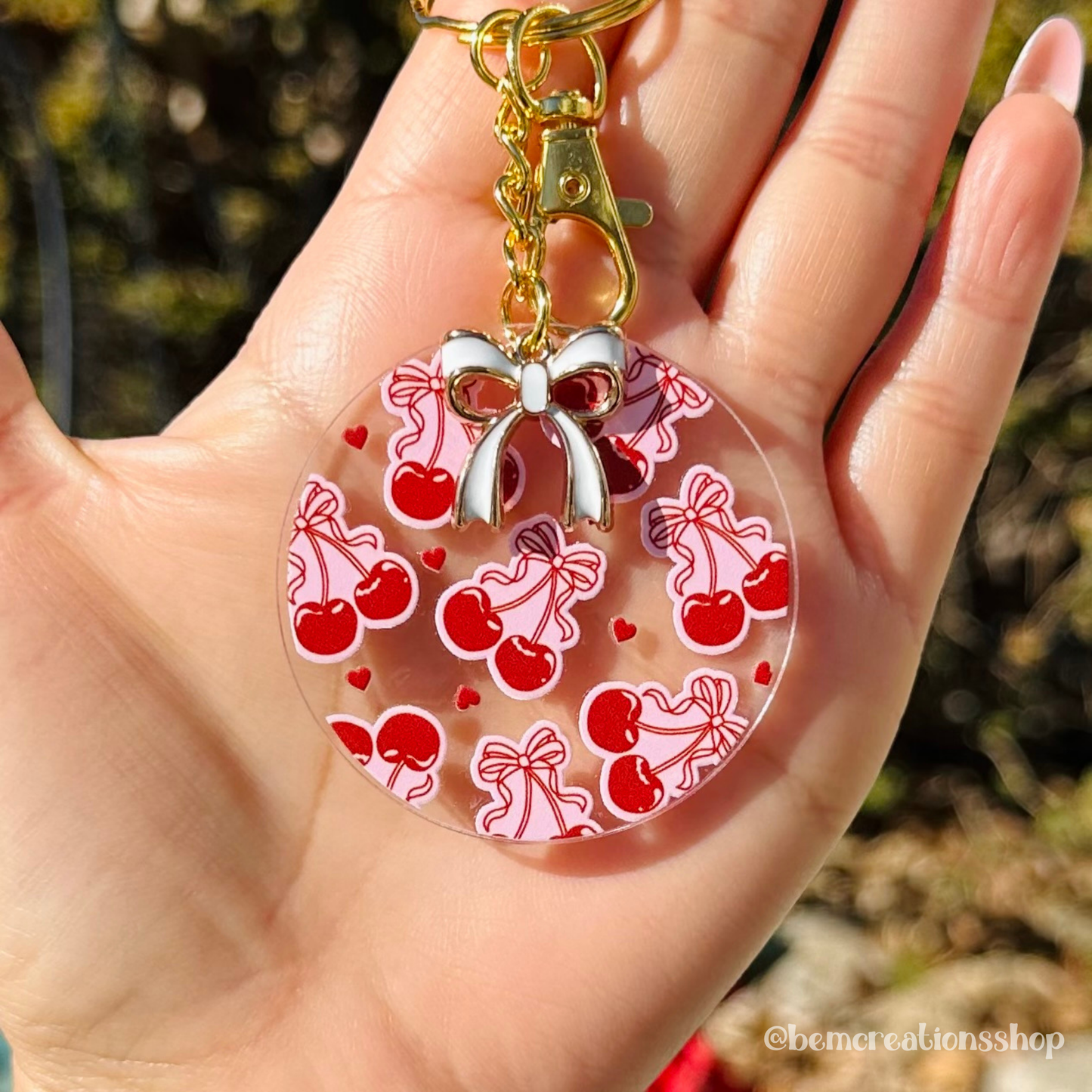 Bow Cherry Acrylic Keychain
