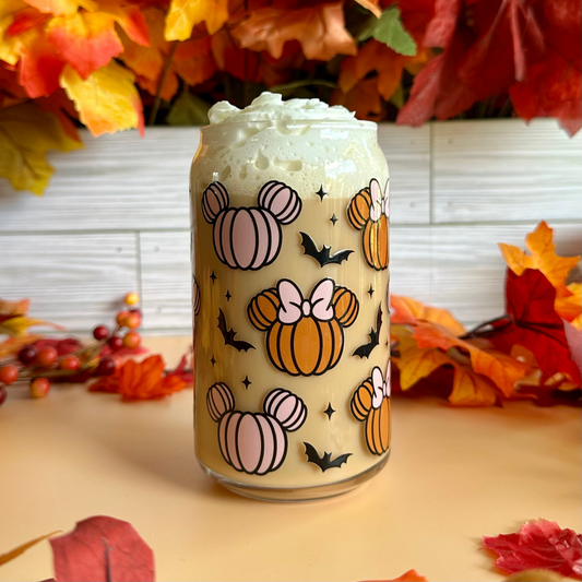 Fall Pumpkins & Bats 16oz Glass Cup