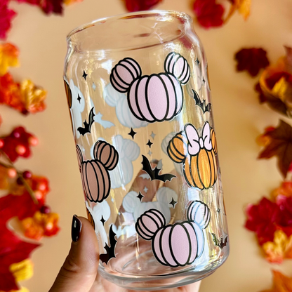 Fall Pumpkins & Bats 16oz Glass Cup