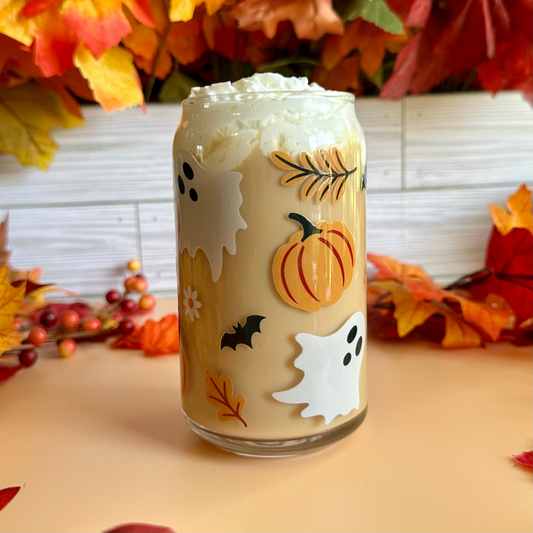 Cute Pumpkin Ghosts 16oz Glass Cup