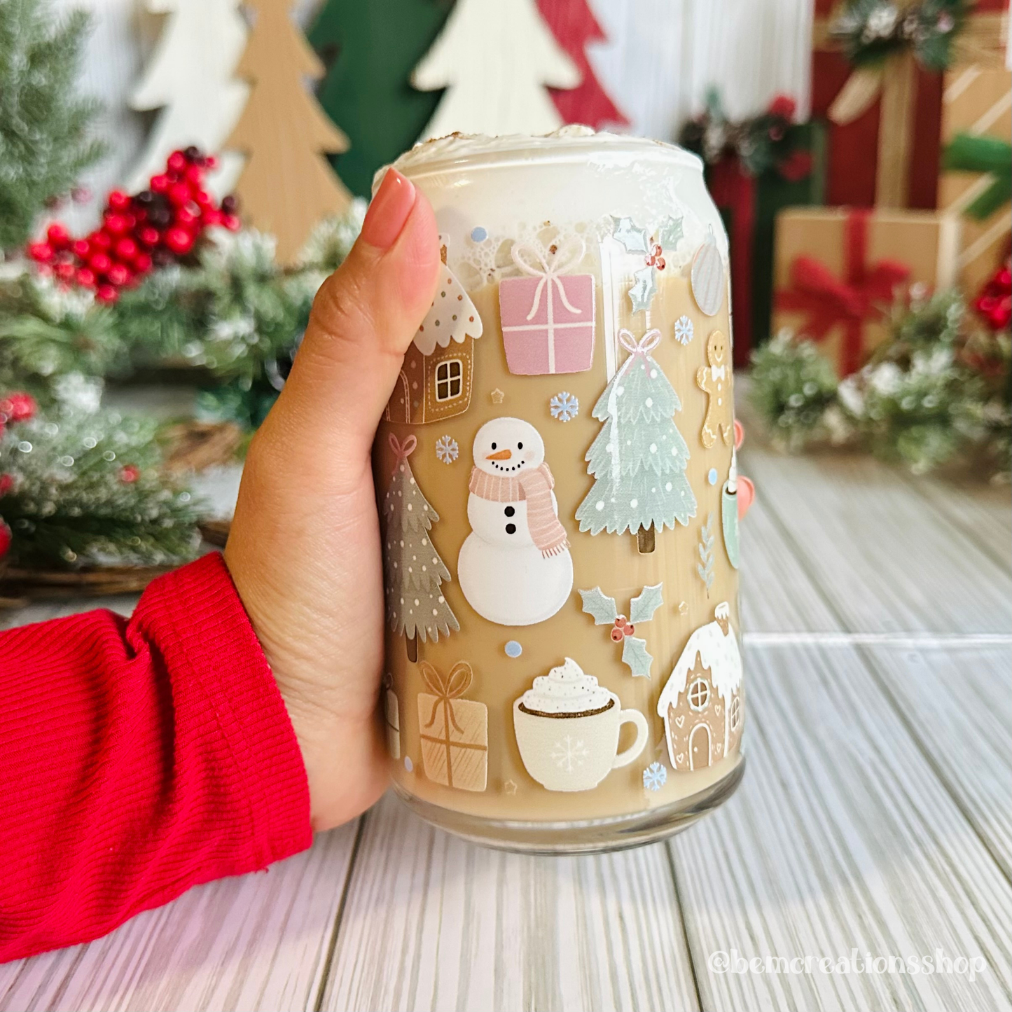 Pastel Christmas 16oz Glass Cup