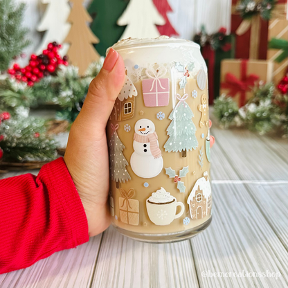 Pastel Christmas 16oz Glass Cup