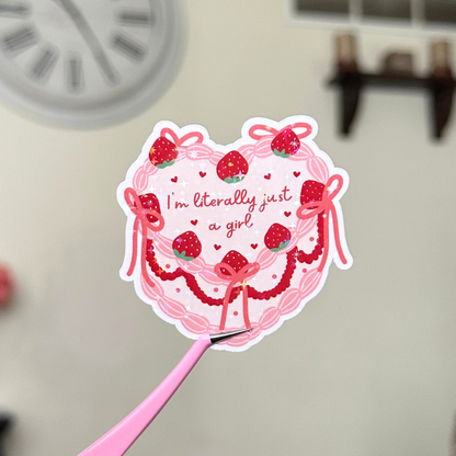 I'm Literally Just a Girl Coquette Heart Cake Sticker