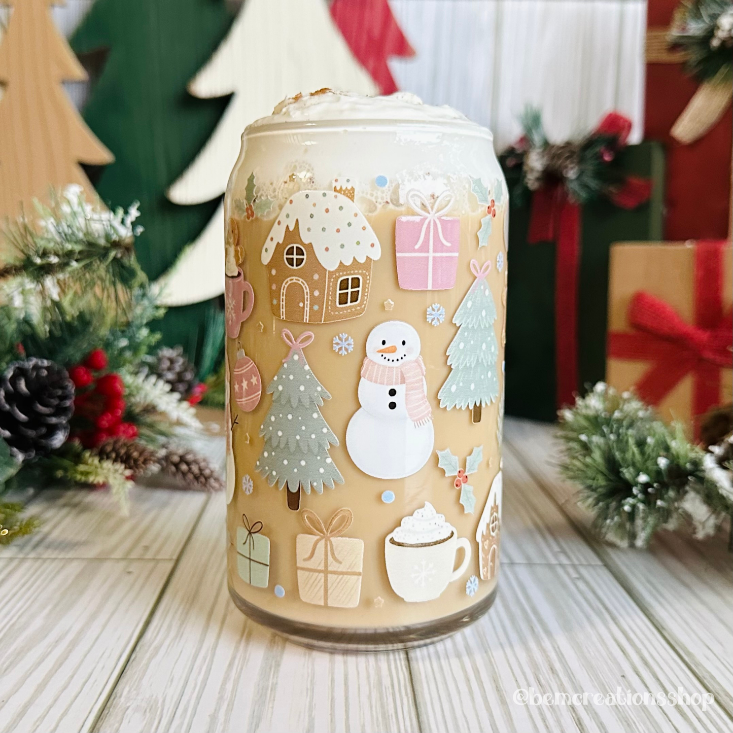 Pastel Christmas 16oz Glass Cup