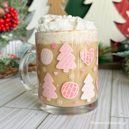 Christmas Pink Conchas 12oz Glass Mug