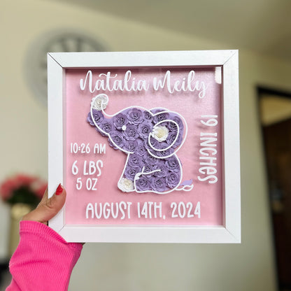 Baby Girl Elephant Birth Shadow Box