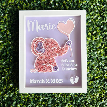 Pink Purple Baby Elephant Shadow Box