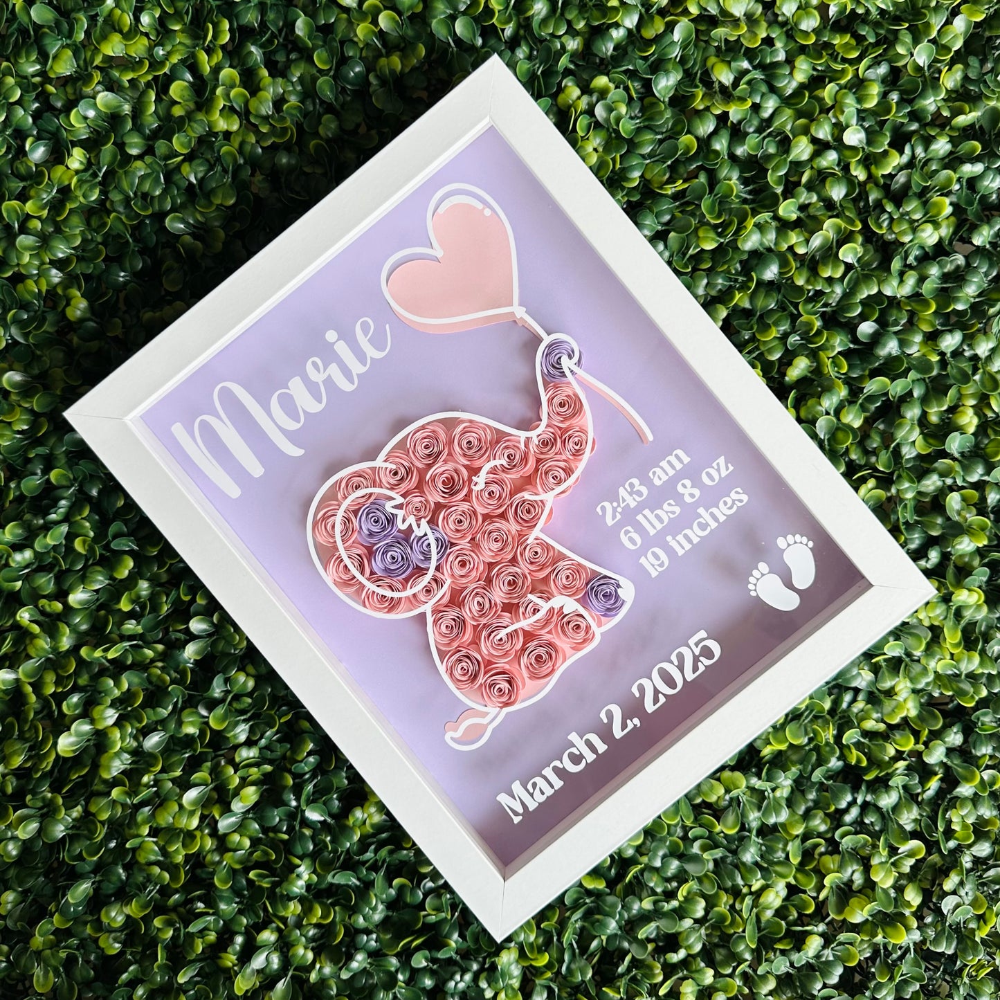 Pink Purple Baby Elephant Shadow Box