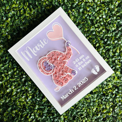 Pink Purple Baby Elephant Shadow Box